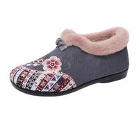 Bottines d'hiver chaudes à motif floral pour femme, doublées de fourrure, chaudes en peluche, semelle souple antidérapante, chaussures de tous les jours, gris, 40 EU