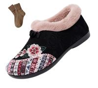 Bottines d'hiver chaudes à motif floral pour femme, doublées de fourrure, chaudes en peluche, semelle souple antidérapante, chaussures de tous les jours, 01, 37 EU