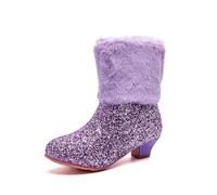 Bottines d'hiver chaudes en tricot pour femme 2026 avec poignée supérieure - Pour l'automne et, violet, 30 EU