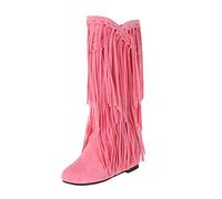 Bottines d'hiver compensées pour femme en daim véritable cuir | Bottines légères à franges avec rehausse intérieure, jeans, chaussures sans lacets, chaussures élégantes pour cérémonie