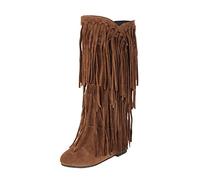 Bottines d'hiver compensées pour femme en daim véritable cuir | Bottines légères à franges avec rehausse intérieure, jeans, chaussures sans lacets, chaussures élégantes pour cérémonie