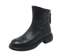 Bottines d'hiver en cuir pour femme - Bottes demi-bottes - Grande taille | Bottines pour femme avec talon en cuir - Bottes noires à plateforme - Semelles douces - Bottes courtes vintage - Fermeture
