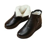 Bottines d'Hiver Femme Cuir Compensé Bout Rond Doublure En Peluche Chaude Bottes Courtes de Neige Semelle Antidérapante Confortables Chaussures Femme Automne Hiver 40