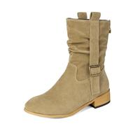 Bottines d'hiver légères et décontractées à bout rond pour femme avec talon bloc et sangle à boucle, kaki, 40 EU