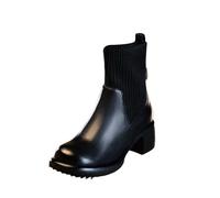 Bottines d'hiver pour femme années 70, doublées et imperméables, avec talon bloc, semelle profilée, bout rond, bottines à tige courte, bottines Chelseaboots semi-hautes, Noir , 38 EU