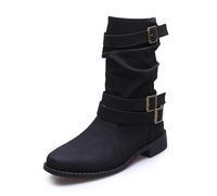 Bottines d'hiver pour femme - Aspect cuir - Boucle - Hauteur de tige moyenne - Élégantes et confortables - Pour temps froid, Noir 01, 40.5 EU