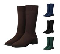 Bottines d'hiver pour femme avec talon, demi-bottines en tricot stretch | Bottes élégantes à bout pointu pour femme - Confortables - Légères et respirantes - Pour le quotidien et le bureau
