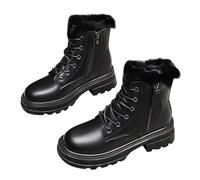 Bottines d'hiver pour femme en cuir à lacets doublées à plateforme | Bottes d'hiver avec doublure en polaire, résistantes à l'abrasion, bottes de combat avec fermeture éclair