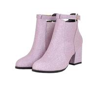 Bottines d'hiver tendance à talon bloc - Bout rond - Paillettes - Doublure chaude - Pantoufles décontractées pour femme, lilas, 38 EU