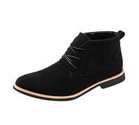Bottines doublées pour homme - Bottes en cuir synthétique - Grandes tailles - Bottes de travail tendance vintage à lacets - Chaussures western plates, Noir , 43 EU