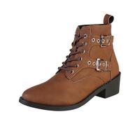 Bottines élastiques automne et hiver nouvelles couleurs solides polyvalentes avec talon gros et boucle pour ceinture basse bottes chaudes 35, Café, 39 EU