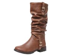 Bottines élégantes en Cuir à talon bas pour femme - Western Chaussures Avec Boucle confortables pour un usage quotidien et les loisirs (Marron, 40)
