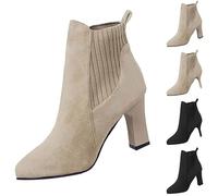 Bottines élégantes pour femme - Avec doublure à talon court - Bottes courtes confortables - Bottes pointues - Bottes de loisirs - Bottes plates en cuir - Taille 36 à 43, beige, 38 EU