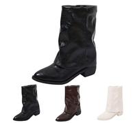 Bottines élégantes pour femme avec talon - Bottes requin avec talon bloc - Bottes basses pointues - Bottes longues à enfiler - En cuir synthétique - Bottes confortables, Noir , 40 EU