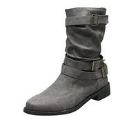 Bottines élégantes pour femme - Dentelle ronde - Aspect cuir - Talon carré - Couleur unie - Automne - Saison - Fermeture éclair - Hauteur de tige moyenne, Gris (03), 40 EU