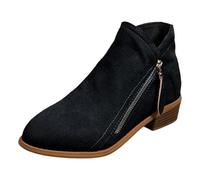 Bottines élégantes pour femme - Style décontracté - Bout en daim - Semelle à crampons en cuir - Pour temps froid - Talon bloc - Large mollet, Noir , 36.5 EU