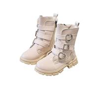 Bottines en cuir avec boucle pour fille - Style punk gothique - Avec fermeture éclair latérale - Chaussures d'hiver chaudes - Style décontracté - Bout rond - Pour Noël, festival, carnaval, fête