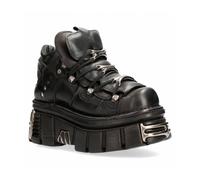Bottines En Cuir Avec Plateforme NEW ROCK Noir Collection Metallic M.106-S112