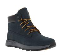 Bottines en cuir nubuck bleu marine à semelle crantée bicolore et à lacets ronds 38