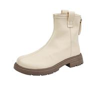 Bottines en cuir pour femme - Bottes de motard pour femme - Chaussures pieds nus ultra confortables - Tendance - Bout rond - Confortables - Chaussures de fête intelligentes - Cadeaux de Noël, beige