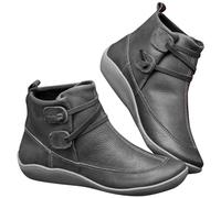 Bottines en cuir pour femme - Coupe large - Chaussures compensées confortables à lacets - Soutien de la voûte plantaire - Antidérapantes - Bottes d'hiver à enfiler - Chaussures de marche imperméables