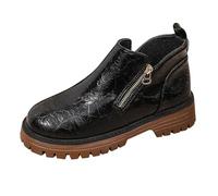 Bottines en cuir pour femme - Largeur H - Bout rond | Bottes de saut à plateforme avec talon bloc - Élégantes - Bottes de transition rétro à tige courte - Avec fermeture éclair
