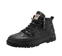 Bottines en cuir pour homme - Antidérapantes - À lacets - Pour l'extérieur, le trekking, la randonnée, le travail, le travail - Bottes d'hiver, Noir , 41 EU