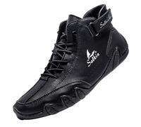 Bottines en Cuir pour Homme - Grandes Tailles avec Fermetures éclair Bottes de Vélo Imperméables Bottes de Combat Chaussures Confortables en Coton Chaussures d'Extérieur en Coton épais