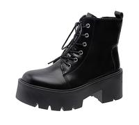 Bottines en cuir verni pour femme - Style gothique punk - Avec talon - Couleur unie - Courte - Confortable - Fermeture éclair - Élégantes - Vernies, Noir , 37 EU
