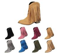 Bottines en daim à franges pour femme - Talon épais - Bout rond - Style rétro - Bottes de cowboys occidentales - Col en V - Bottines mi-mollet tendance avec clous, gris, 43.5 EU