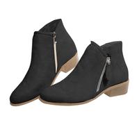 Bottines en daim pour femme avec fermeture éclair latérale, bottines plates à talon bas pour femme, chaussures d'hiver décontractées à enfiler, bottines confortables, semelle antidérapante, bout rond