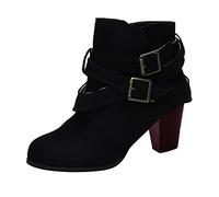 Bottines en daim pour femme avec talon - Bottes western gothiques avec boucles - Bottes à enfiler - Bottes de cowboy - Bottes pour femme - Bottes d'hiver - Bottes d'équitation - Taille 37 à 42, Noir ,