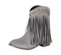 Bottines en daim pour femme | Bottes à franges pour femme | Bottes à talon épais à bout rond | Bottes rétro à pompons | Bottines de cowboys occidentales | Bottines mi-mollet à col en V | Bottines