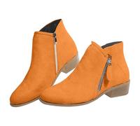 Bottines en daim pour femme - Talon bloc bas - Élégantes - Bout pointu - Bottines classiques de mariage - Fermeture éclair double face - Coupe large - Style anglais - Chaussures confortables et