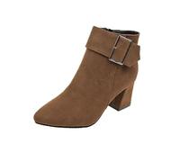 Bottines en daim synthétique pour femme - Bottes courtes à bout pointu avec sangle à boucle réglable et fermeture éclair latérale, talon bloc moyen pour une posture équilibrée et design structuré qui