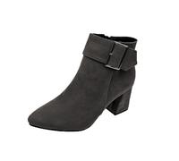 Bottines en daim synthétique pour femme - Bottes courtes à bout pointu avec sangle à boucle réglable et fermeture éclair latérale, talon bloc moyen pour une posture équilibrée et design structuré qui