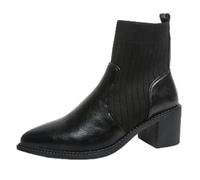 Bottines en mollet élastique à bout pointu et talon bloc en tricot Chelsea décontracté pour femme, Noir , 37.5 EU