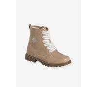 Bottines enfant fille zippées et lacets élastiqués rose nude 29