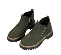 Bottines épaisses pour femme - Coupe large - Tendance - Talon bas - En daim - Avec fermeture éclair latérale - Légères à enfiler - Confortables et chaudes - Bout rond, Vert, 36 EU