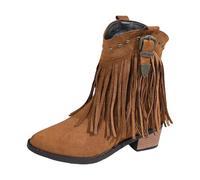 Bottines épaisses unies à bout rond et semelle plate - Bottes tendance avec talon et fermeture éclair pour femme - Chaussures extra larges pour femme, marron, 35 EU