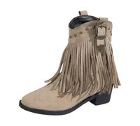 Bottines épaisses unies à bout rond et semelle plate - Bottes tendance avec talon et fermeture éclair pour femme - Chaussures extra larges pour femme, kaki, 35 EU