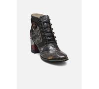 Bottines grises à talon bloc et à zip et lacets ronds avec imprimé fleuri 37