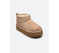 UGG Classic Ultra Mini Platform Leather Ankle Boots Beige