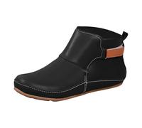 Bottines faciles à fixer pour femme en cuir synthétique avec semelle plate et sangle à boucle, bout en amande, bout spacieux, doux, léger, aéré, confortable, élégant, pour le bureau et les affaires