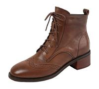 Bottines Femme à Lacets Brogue, Talon Carré, Bout Rond, Semelle Stable | Perforations brogue, lacets ajustables, talon carré stable, jean, pantalon, robe, bureau, sorties, ville, quotidien