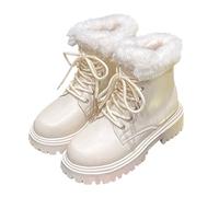 Bottines Femme à Lacets Plateforme Doublure Peluche Polaire Chaude Bottes d'Hiver Chunky Semelle Antidérapante Légères Chic et Elegant Style Britannique Boots Chaussures Décontractée 35