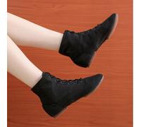 Bottines femme à talon bas de 1,5 cm, couleur noire, à lacets basse-tige avec semelle en caoutchouc pour intérieur/extérieur. Chaussures de sport convenant pour le jazz, le moderne, le latin, le folk,