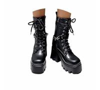 Bottines Femme Bottes Mi-Mollet Plateforme Haute Talon Compensé Style Moto Mode Femme Chaussures Épaisses Confortables Grande Taille