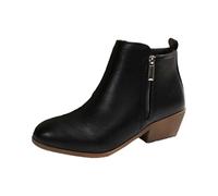 Bottines Femme Cheville Talon Bas Épais Fermeture Latérale Zip Chaussures Courtes Confortables Mode Casual Automne Hiver