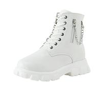 Bottines Femme Chic Et Elegante, Bottines Été Femme Cuir, avec Chaîne Et Fermeture Éclair Latérale, Semelle Épaisse Stable Et Confortable, Chaussures Mode Élégantes pour Quotidien Automne-Hiver